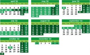 Calendar of schedules of the Ciment. April to November 2022