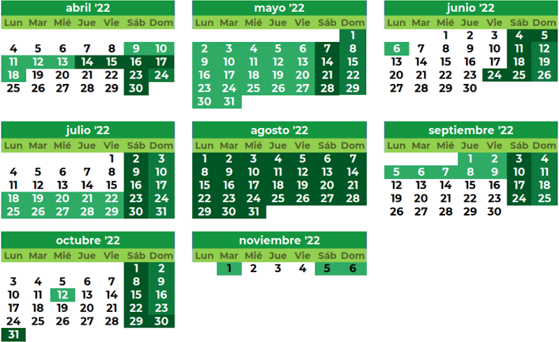 Calendario de horarios del Ciment. Abril a Noviembre de 2022