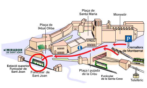 Mapa amb les ubicacions del Santuari de Montserrat / Mapa con las ubicaciones del Santuario de Montserrat