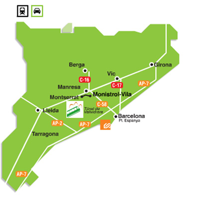Mapa de com arribar al Santuari de Montserrat en cotxe / Mapa de como llegar en coche al Santuario de Montserrat