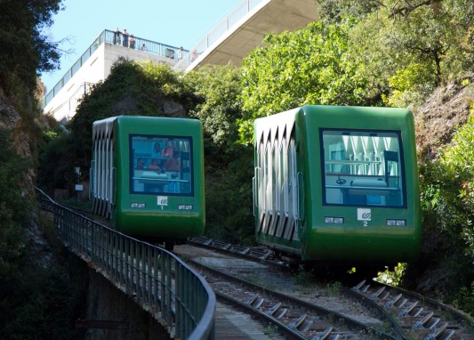 Dos trens del Funicular de la Santa Cova / Dos trenes del Funicular de la Santa Cova